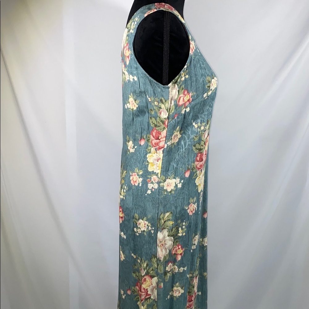 Vintage K Studio Blue Floral Maxi Dress Rayon 90s Cottagecore 10 - Picture 6 of 12